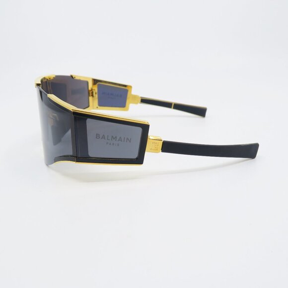 Balmain FLECHE BPS-136A 141mm Shield Gold & Black Shield New Unisex Sunglasses.